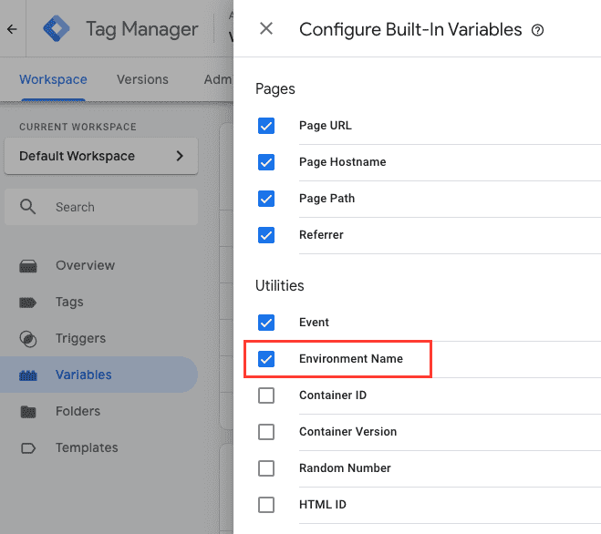 Enable the Environment Name variable in Google Tag Manager. 